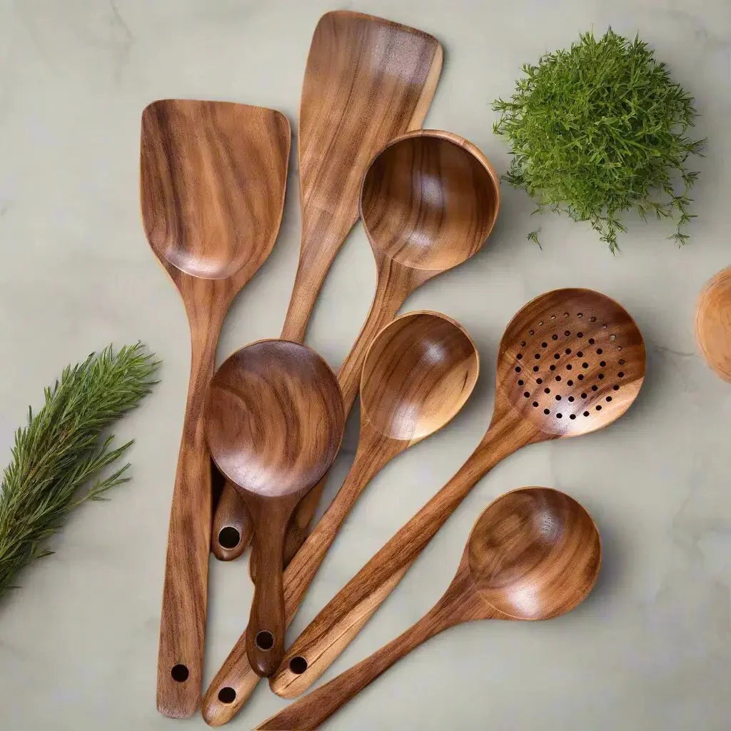Teak Wood Kitchen Utensils Set-Kitchen & Dining > Cooking Utensils-casanuva-7-Piece Set-casanuva