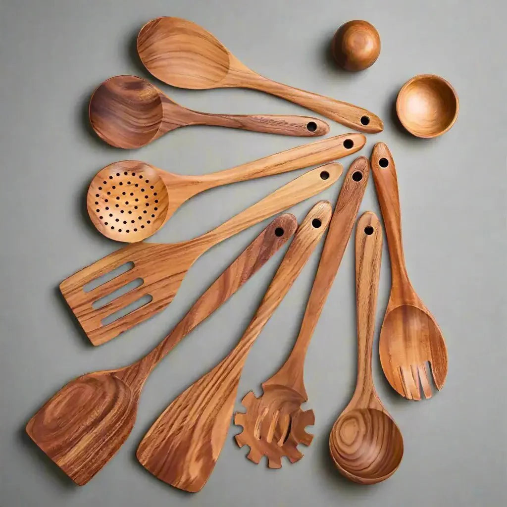 Teak Wood Kitchen Utensils Set-Kitchen & Dining > Cooking Utensils-casanuva-casanuva