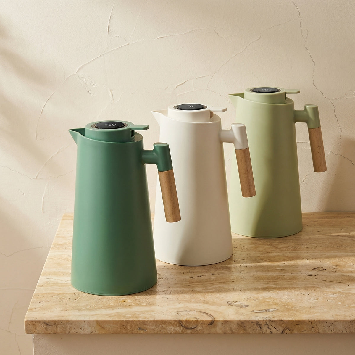 Thermal Jug with LED Temperature Display and Wooden Handle-Kitchen & Dining > Coffee & Tea-casanuva-casanuva
