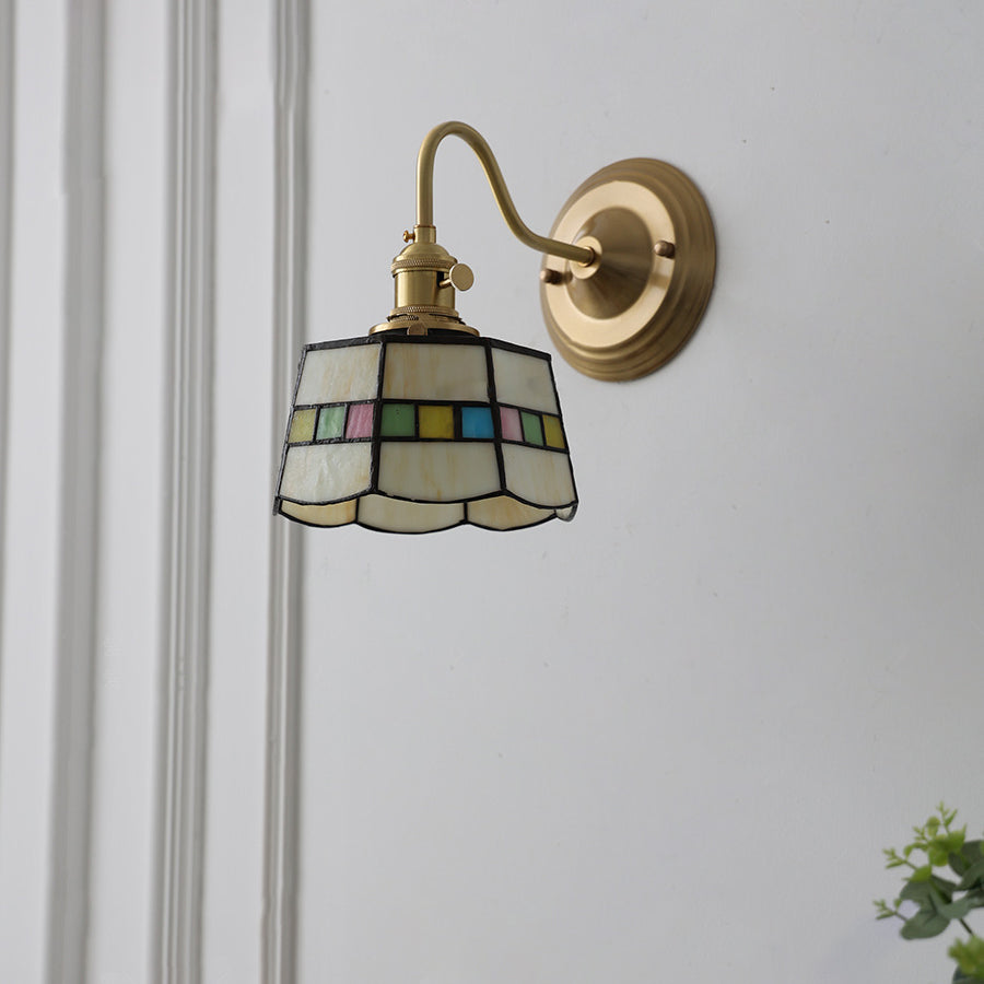Tiffany Style Round Copper Glass Wall Sconce Lamp 1-Light-Lighting > Wall Lights-casanuva-casanuva