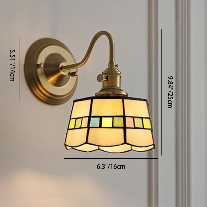 Tiffany Style Round Copper Glass Wall Sconce Lamp 1-Light-Lighting > Wall Lights-casanuva-casanuva