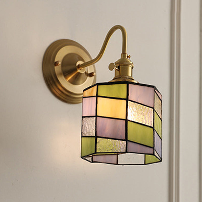 Tiffany Style Round Copper Glass Wall Sconce Lamp 1-Light-Lighting > Wall Lights-casanuva-C-100V-120V-casanuva