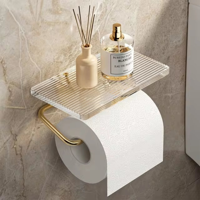 Toilet Paper Holder with Shelf Stylish Design-Bedding & Bath > Bathroom Accessories-casanuva-Gold-casanuva