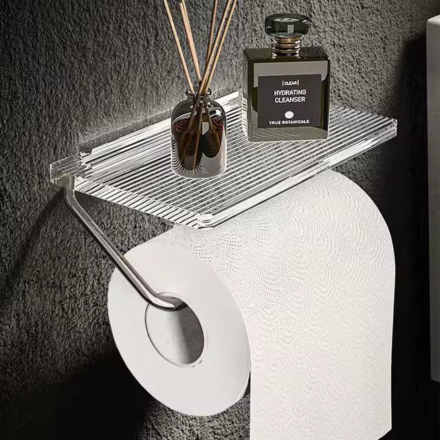 Toilet Paper Holder with Shelf Stylish Design-Bedding & Bath > Bathroom Accessories-casanuva-Silver-casanuva