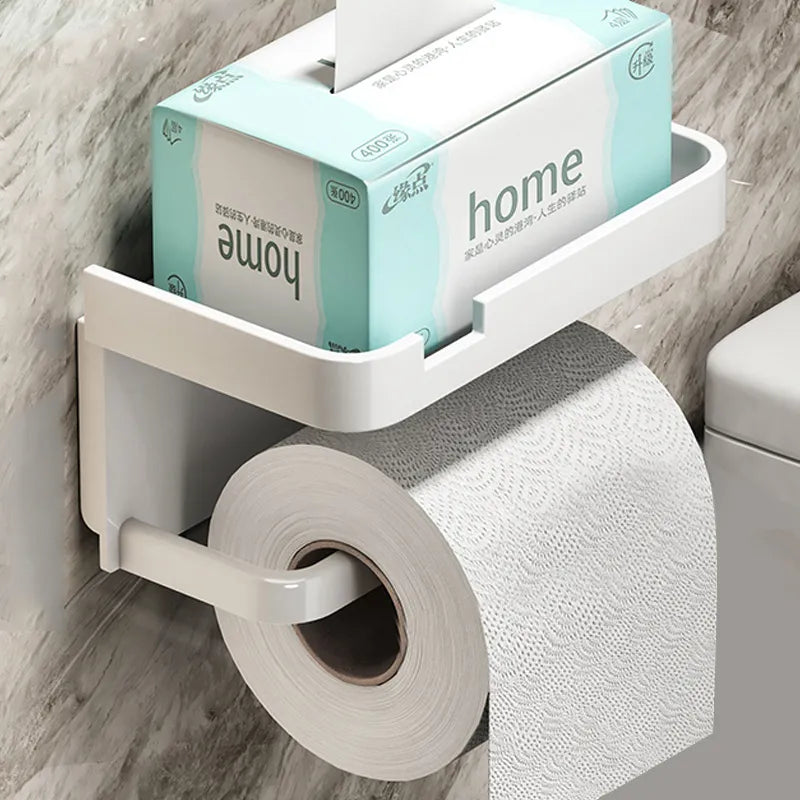 Toilet Paper Holder with Storage Shelf-Bedding & Bath > Bathroom Accessories-casanuva-White-casanuva