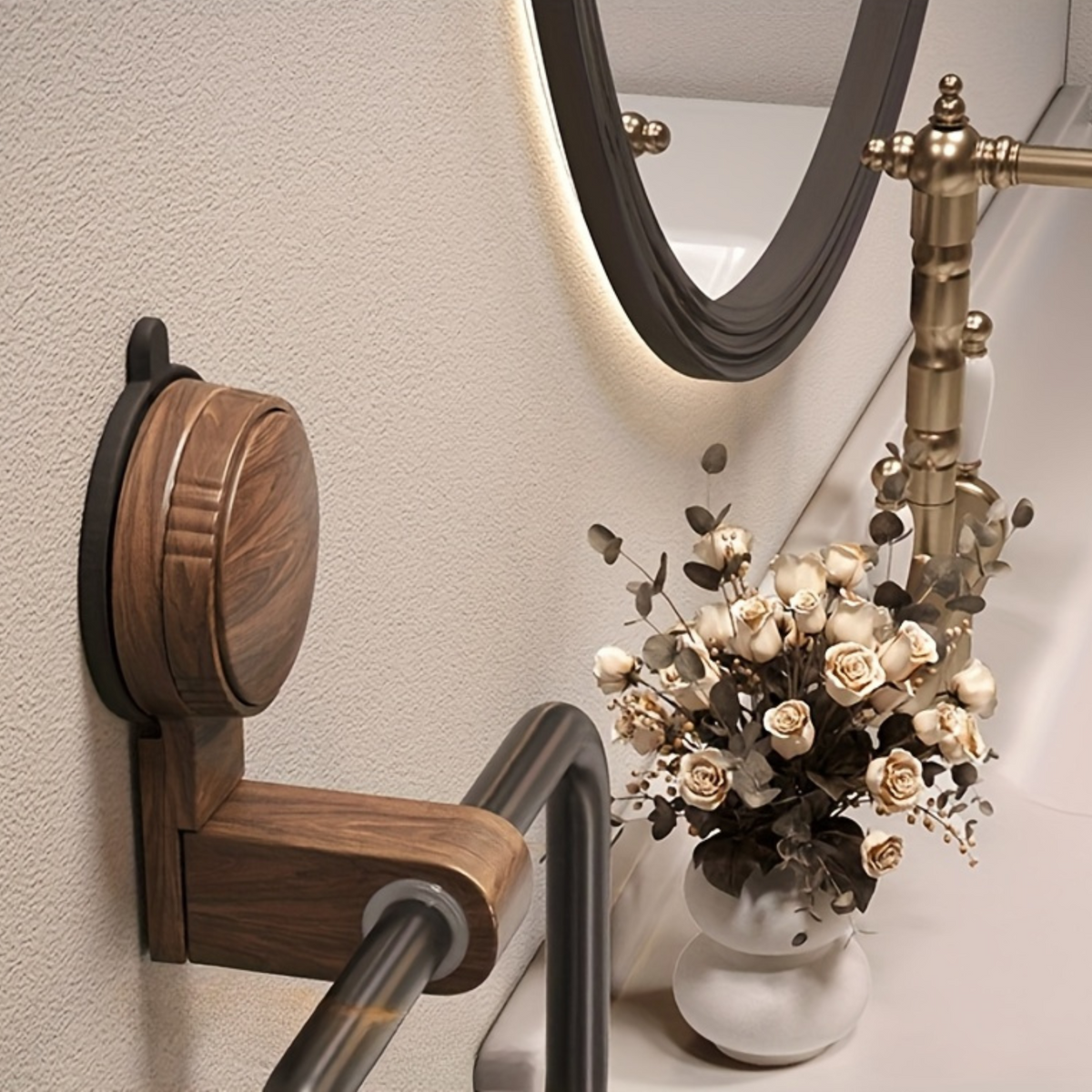 Towel Holder with Walnut Accents-Bedding & Bath > Bathroom Accessories-casanuva-casanuva