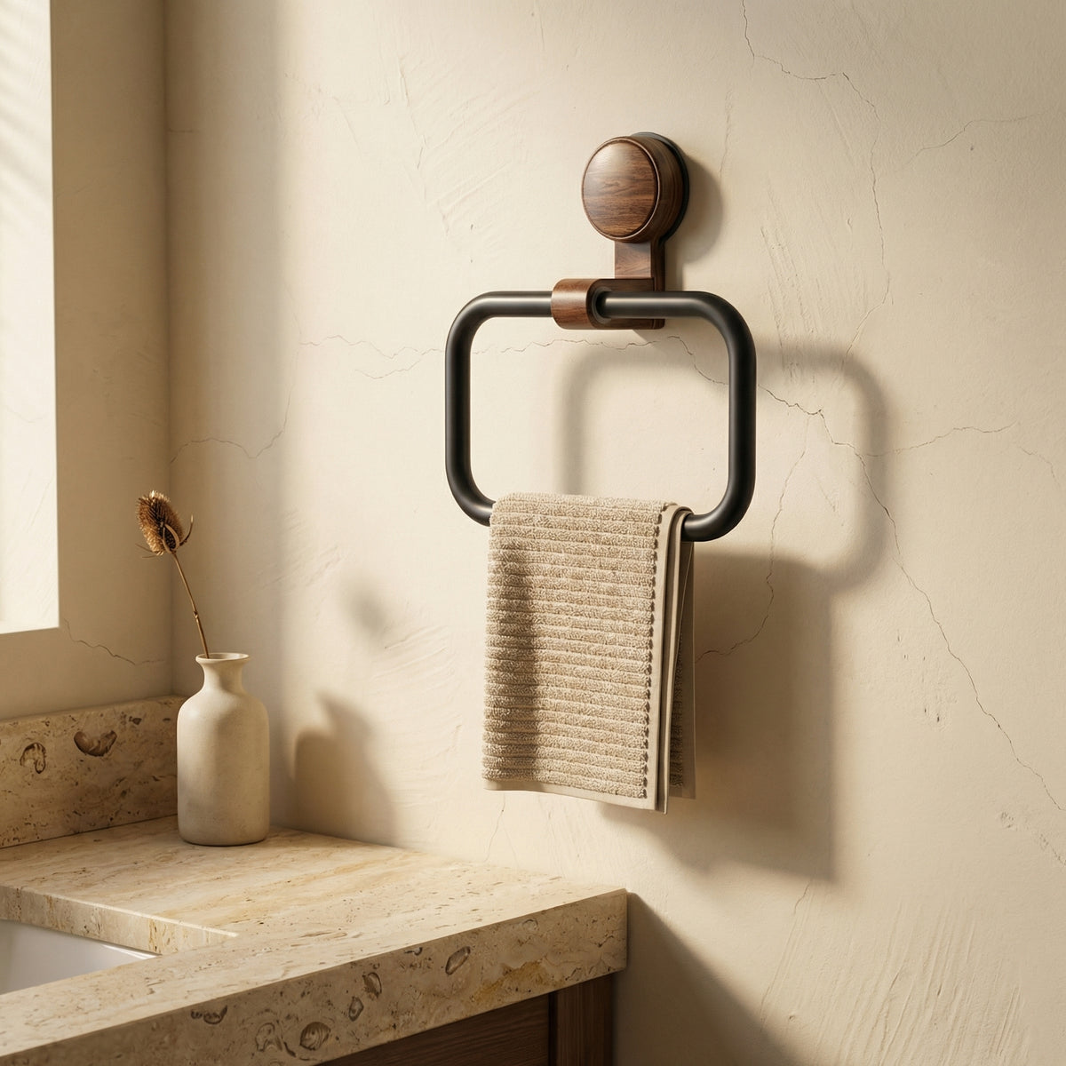Towel Holder with Walnut Accents-Bedding & Bath > Bathroom Accessories-casanuva-casanuva