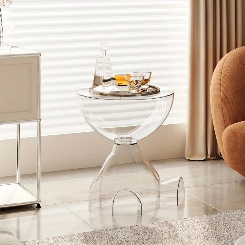 Transparent Plastic Side Table Compact Lightweight Space-Saving Design-Furniture > Side Tables-casanuva-White-casanuva