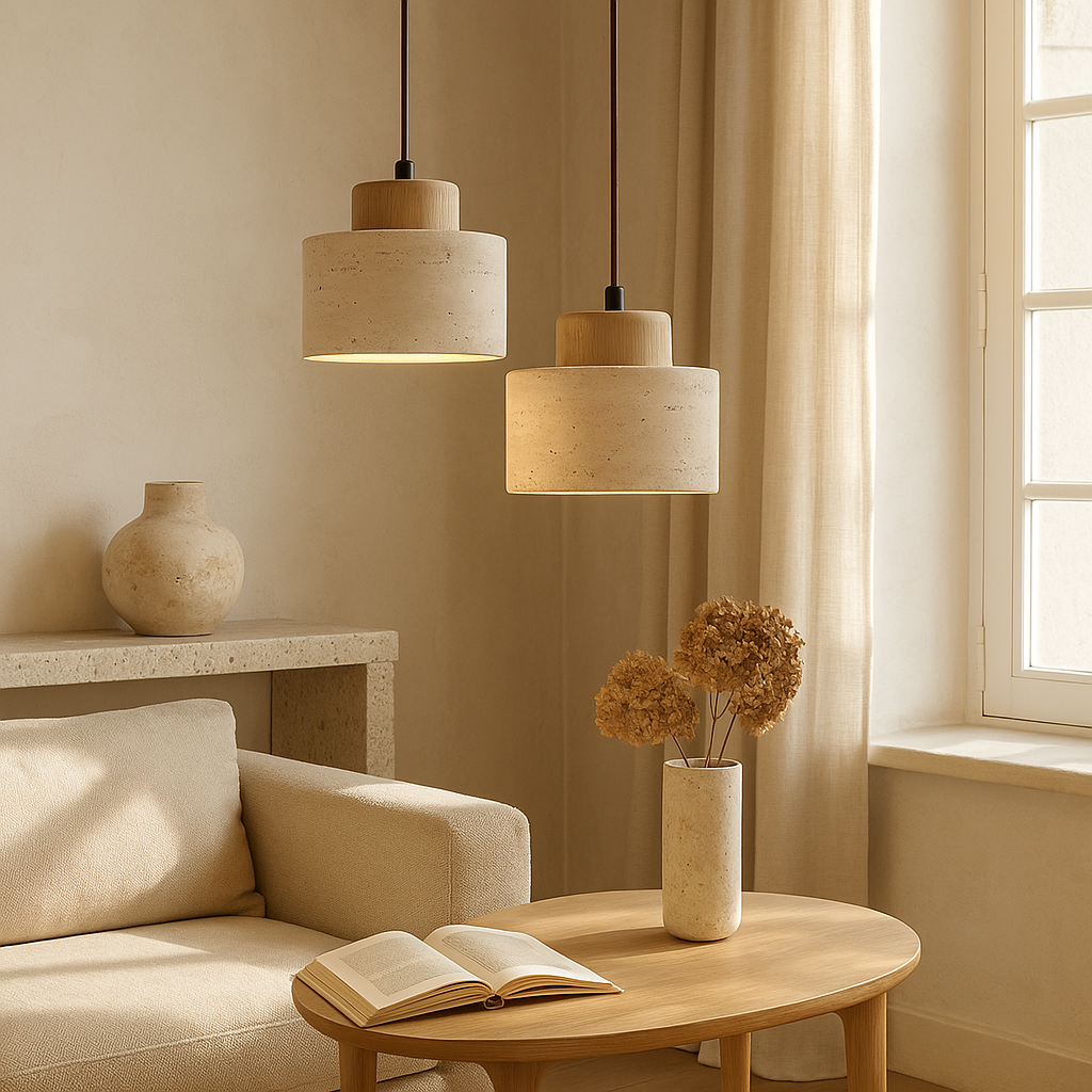 Travertine Stone Pendant Light Fixture-Lighting > Pendant Lights-casanuva-casanuva