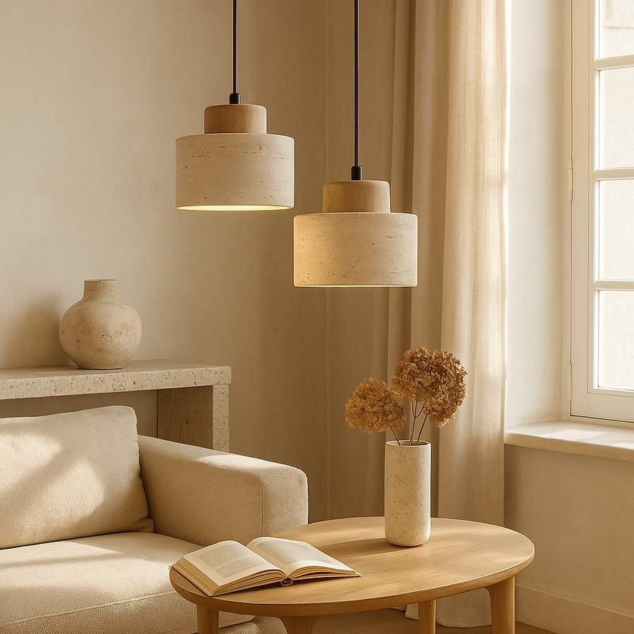 Travertine Stone Pendant Light Fixture-Lighting > Pendant Lights-casanuva-casanuva