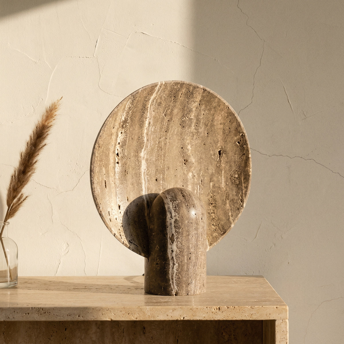 Travertine Stone Table Lamp with Mineral Finish-Lighting > Table Lamps-casanuva-casanuva