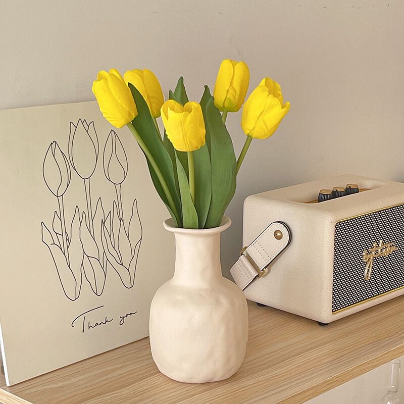 Tulip Glass Vase Set-Home Decor > Vases-casanuva-Tulipes jaunes-Avec vase-casanuva