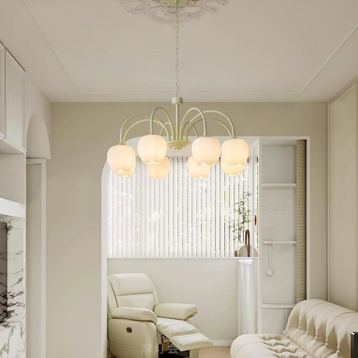 Tulip Matcha Chandelier Light Fixture-Lighting > Chandeliers & Pendant Lights-casanuva-casanuva