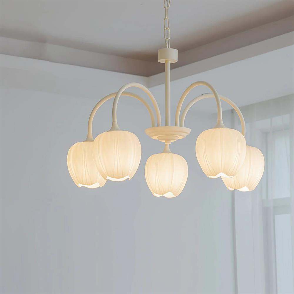 Tulip Matcha Chandelier Light Fixture-Lighting > Chandeliers & Pendant Lights-casanuva-5 heads 5 heads 62cmx48cm-Creamy White-casanuva
