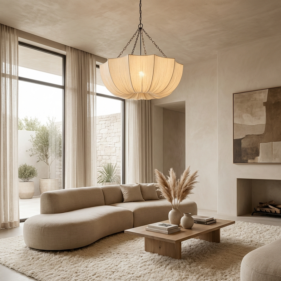 U Shape Fabric Chandelier Japanese Wabi Sabi Design-Lighting > Chandeliers & Pendant Lights-casanuva-casanuva