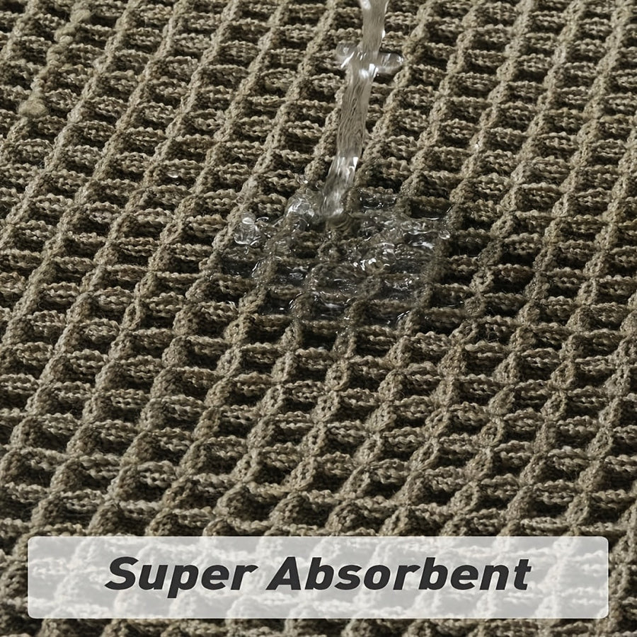 Ultra-absorbent Waffle Bath Mat with Tassels and Non-slip Backing-Bedding & Bath > Bath Mats-casanuva-casanuva