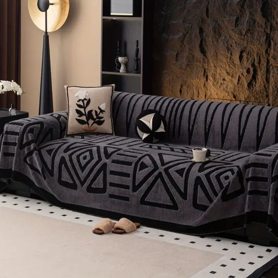 Urban Maze Sofa Cover Premium Fabric-Covers & Textiles > Sofa Covers-casanuva-Charcoal Black-71"x51"-casanuva