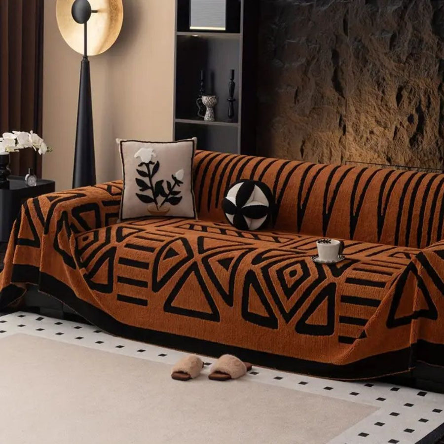 Urban Maze Sofa Cover Premium Fabric-Covers & Textiles > Sofa Covers-casanuva-Rust Brown-71"x51"-casanuva