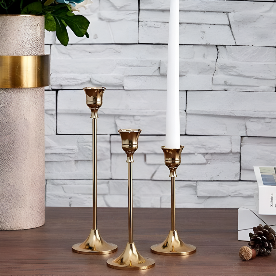 Vintage Candle Holder Set of 3-Home Decor > Candle Holders-casanuva-Gold-casanuva