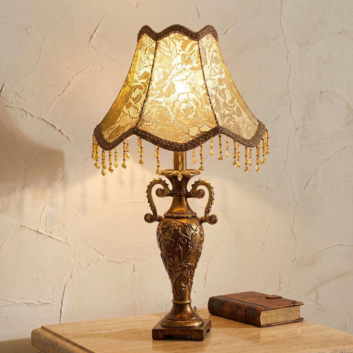Vintage European Fabric Table Lamp 1-Light Antique Design-Lighting > Table Lamps-casanuva-casanuva