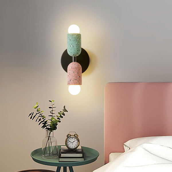 Wabi-Sabi Iron Cement 2-Light Wall Sconce Lamp-Lighting > Wall Lights-casanuva-Green + Pink-100V-120V-casanuva
