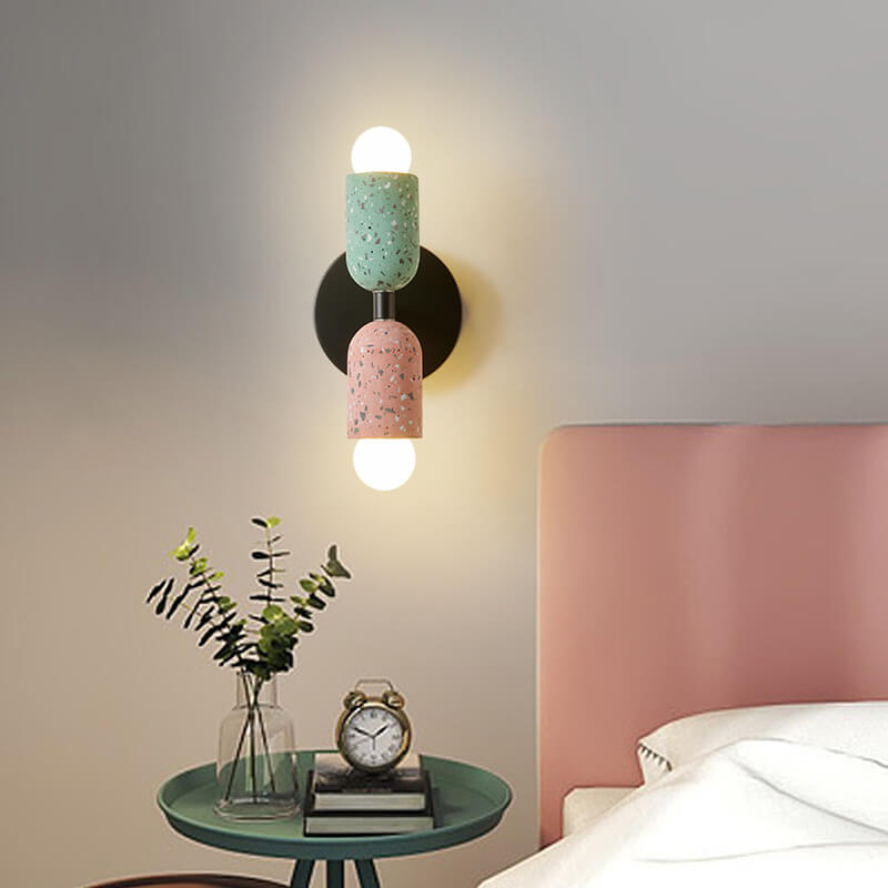 Wabi-Sabi Iron Cement 2-Light Wall Sconce Lamp-Lighting > Wall Lights-casanuva-Green + Pink-100V-120V-casanuva