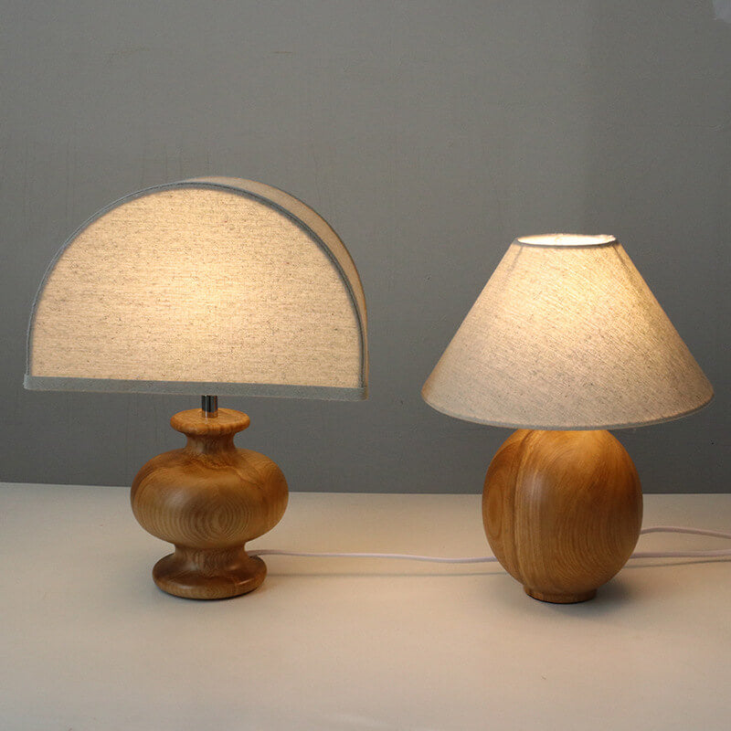 Wabi-sabi Vintage Solid Wood Table Lamp with Fabric Shade-Lighting > Table Lamps-casanuva-casanuva