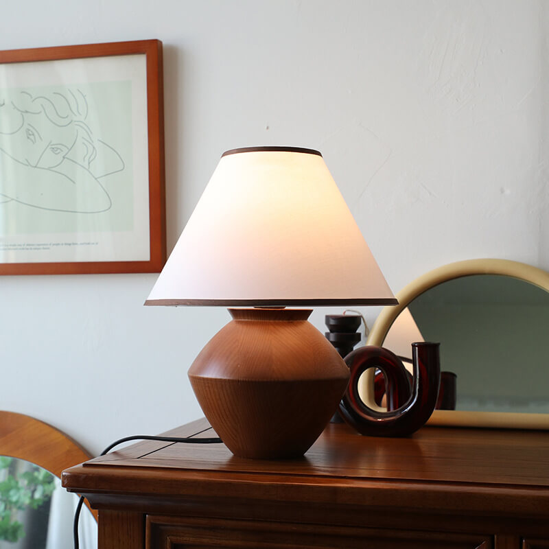 Wabi-sabi Vintage Solid Wood Table Lamp with Fabric Shade-Lighting > Table Lamps-casanuva-casanuva