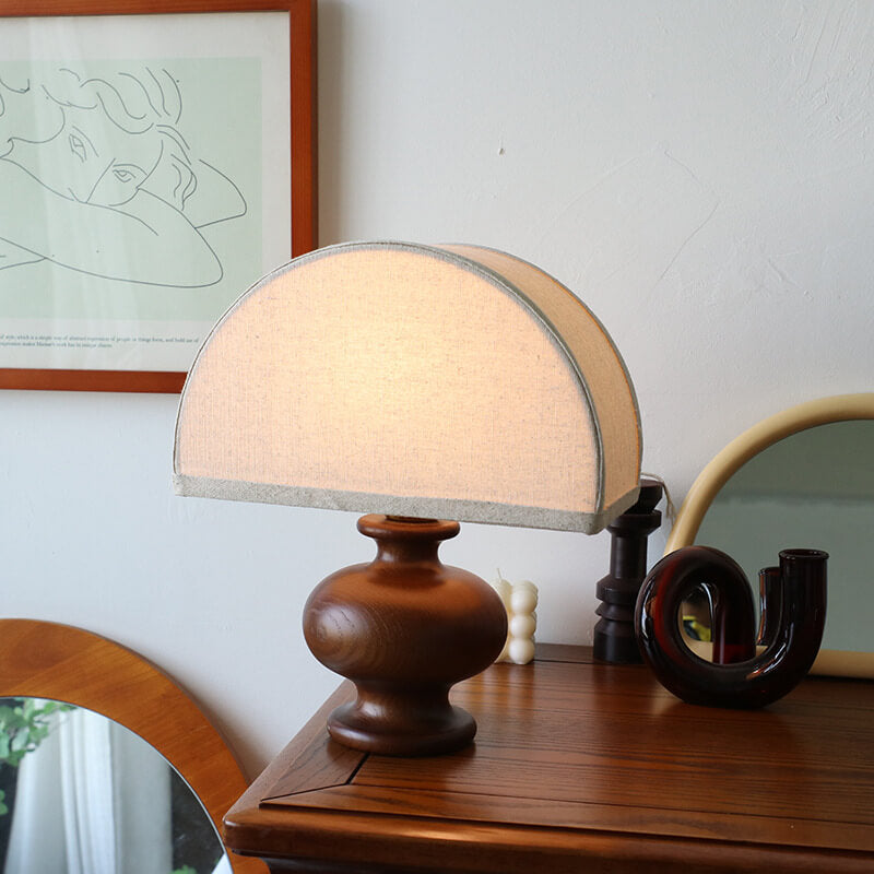 Wabi-sabi Vintage Solid Wood Table Lamp with Fabric Shade-Lighting > Table Lamps-casanuva-Walnut-A-100V-120V - Push Button-casanuva