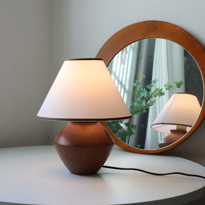 Wabi-sabi Vintage Solid Wood Table Lamp with Fabric Shade-Lighting > Table Lamps-casanuva-Walnut-C-100V-120V - Push Button-casanuva