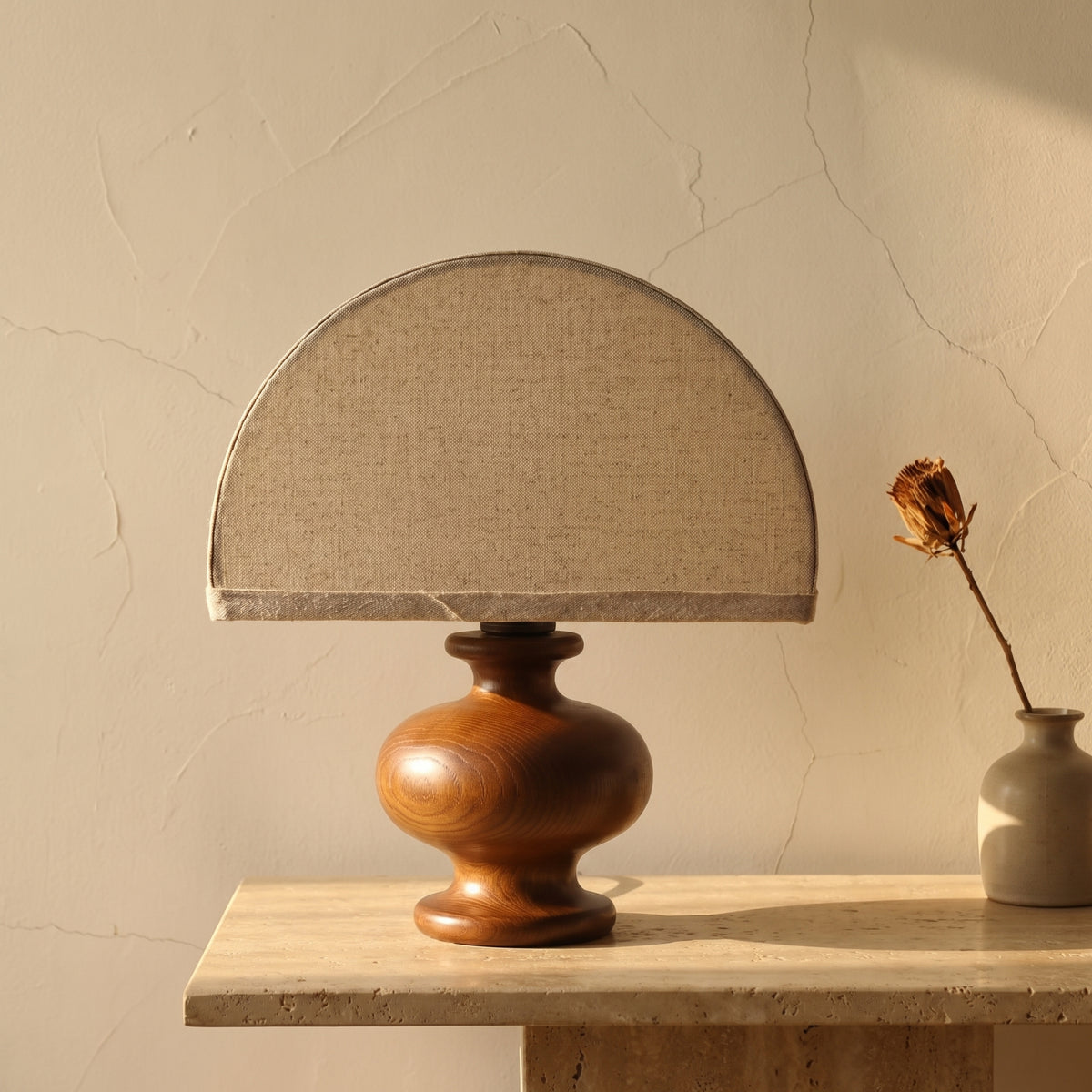 Wabi-sabi Vintage Solid Wood Table Lamp with Fabric Shade-Lighting > Table Lamps-casanuva-casanuva