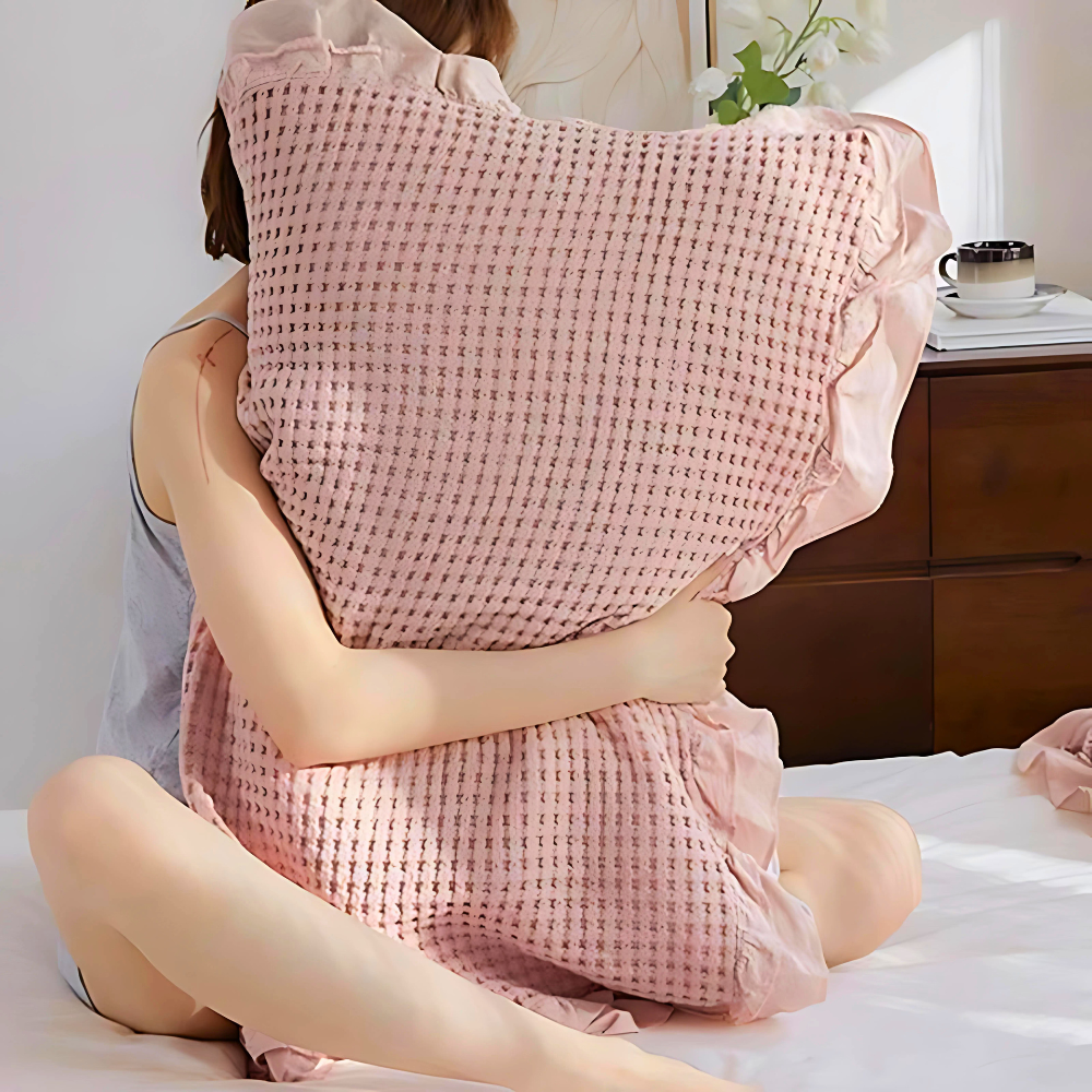 Waffle Weave Cotton Pillowcases with Ruffle Set of 2-Bedding & Bath > Pillowcases-casanuva-casanuva