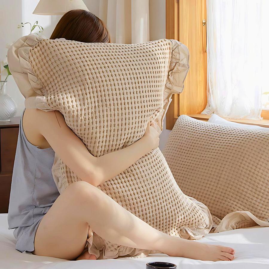 Waffle Weave Cotton Pillowcases with Ruffle Set of 2-Bedding & Bath > Pillowcases-casanuva-casanuva