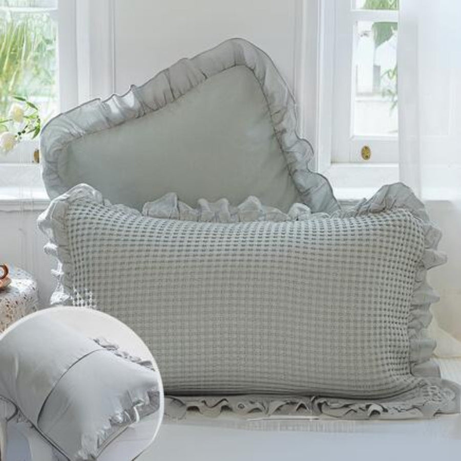 Waffle Weave Cotton Pillowcases with Ruffle Set of 2-Bedding & Bath > Pillowcases-casanuva-Gray Blue-23"x31"-casanuva