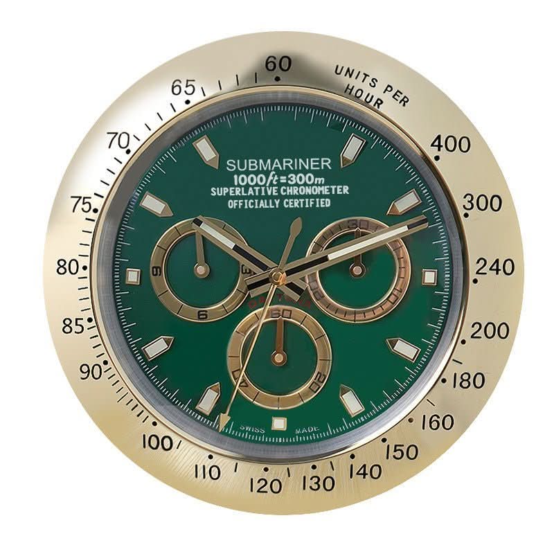 Wall Clock Stainless Steel Luminous Hands Silent Quartz Movement-Home Decor > Clocks-casanuva-Green-Gold-casanuva