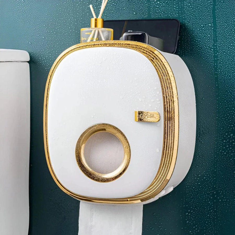 Wall Mounted Toilet Paper Holder with Shelf Storage-Bedding & Bath > Bathroom Accessories-casanuva-White Gold-casanuva