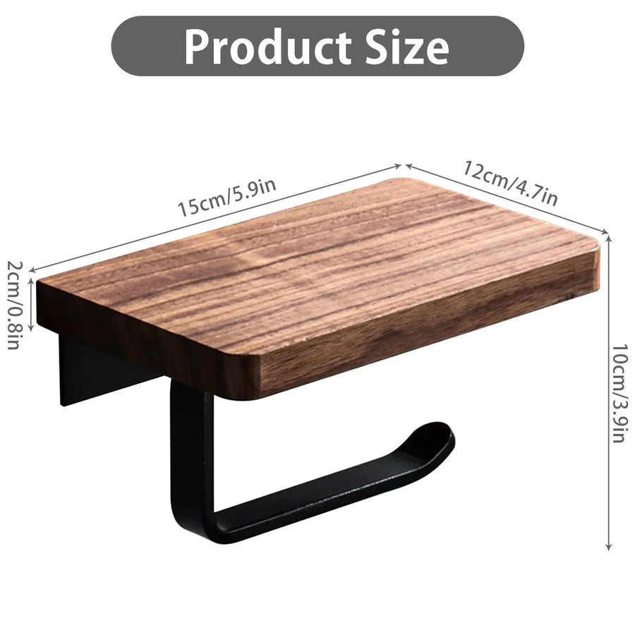 Wall Mounted Walnut Toilet Paper Holder with Shelf-Bedding & Bath > Bathroom Accessories-casanuva-casanuva