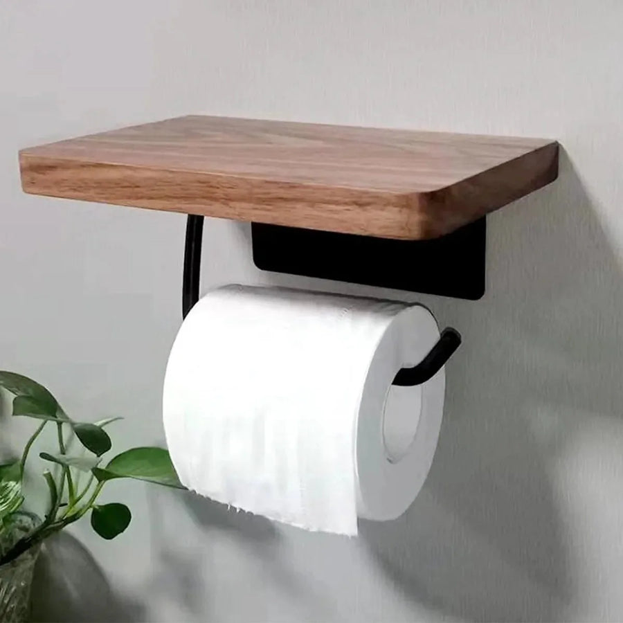 Wall Mounted Walnut Toilet Paper Holder with Shelf-Bedding & Bath > Bathroom Accessories-casanuva-Wood-casanuva