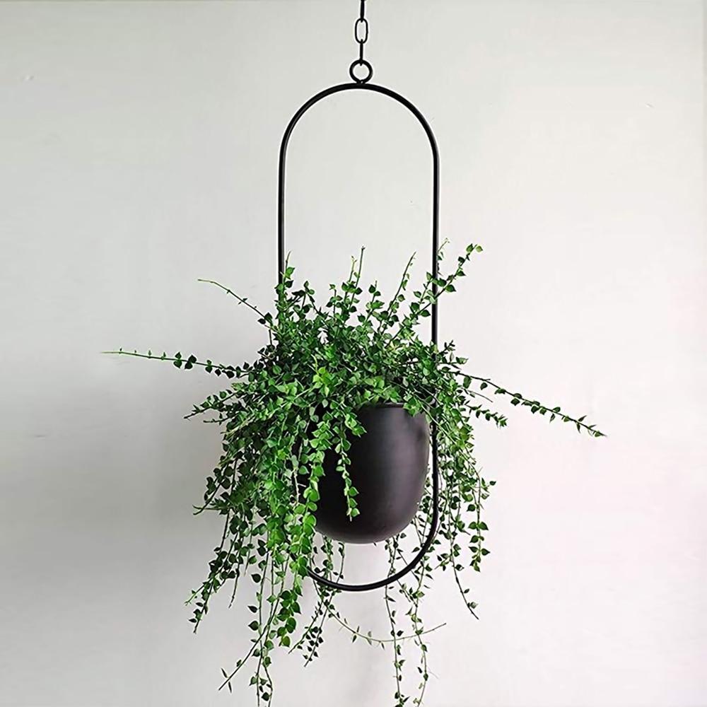 Wall Plant Hanger with Adjustable Chain for Minimalist Interior Design-Home Decor > Decorative Accessories-casanuva-Black-Oval-casanuva