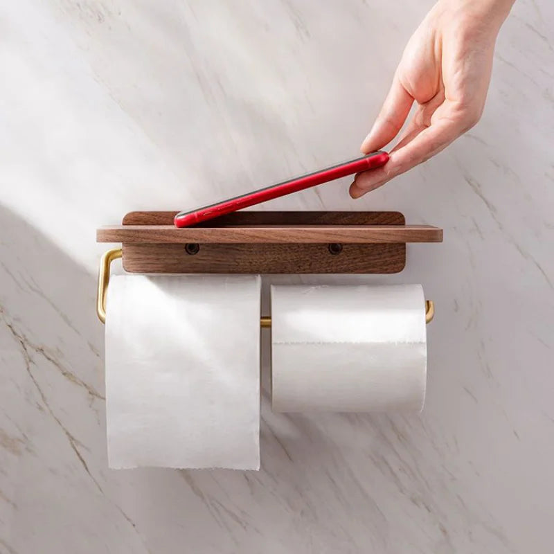 Walnut Roll Holder Stylish Wooden Wall Holder for Bathroom-Bedding & Bath > Bathroom Accessories-casanuva-casanuva