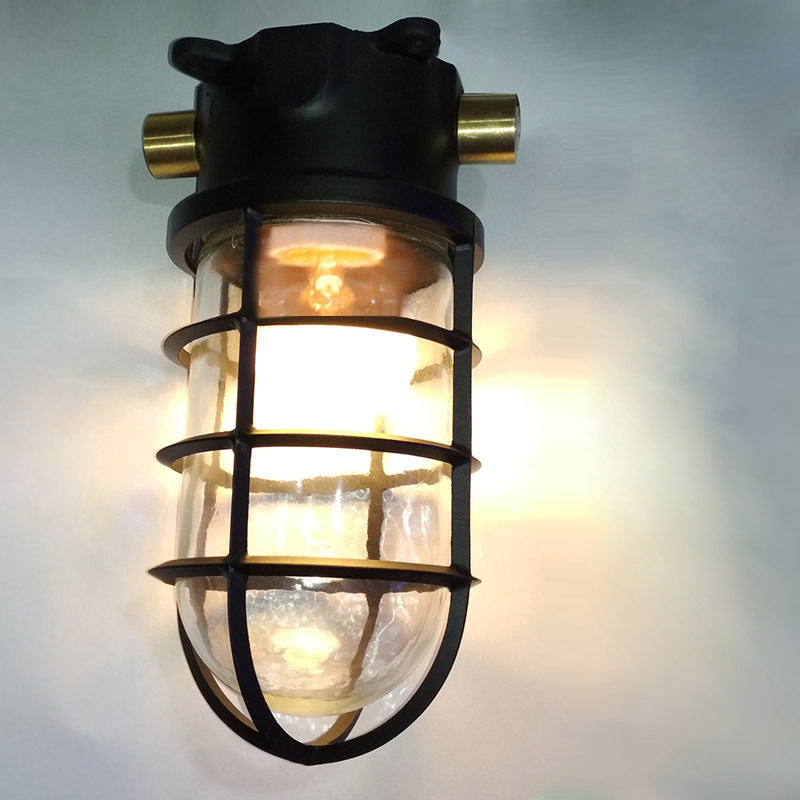 Waterproof Aluminum Alloy Glass Cylinder Outdoor Ceiling Light 1-Light Semi-Flush Mount-Lighting > Outdoor Lighting-casanuva-Black - Side Wired-100V-120V-casanuva