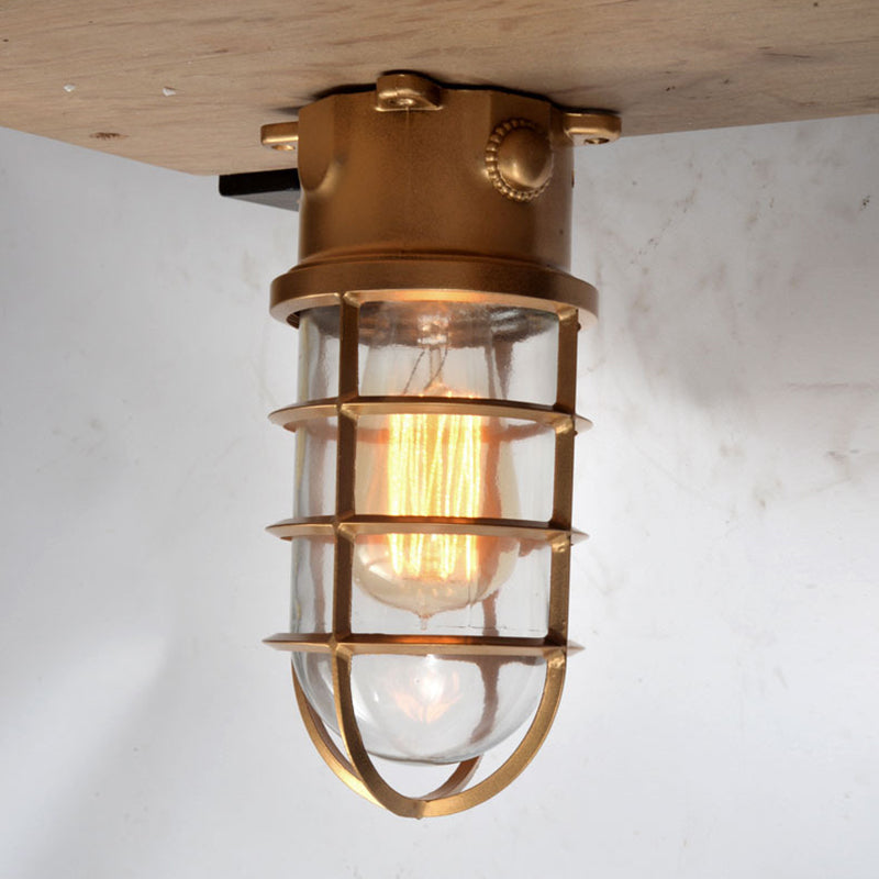 Waterproof Aluminum Alloy Glass Cylinder Outdoor Ceiling Light 1-Light Semi-Flush Mount-Lighting > Outdoor Lighting-casanuva-Gold - Bottom Wired-100V-120V-casanuva