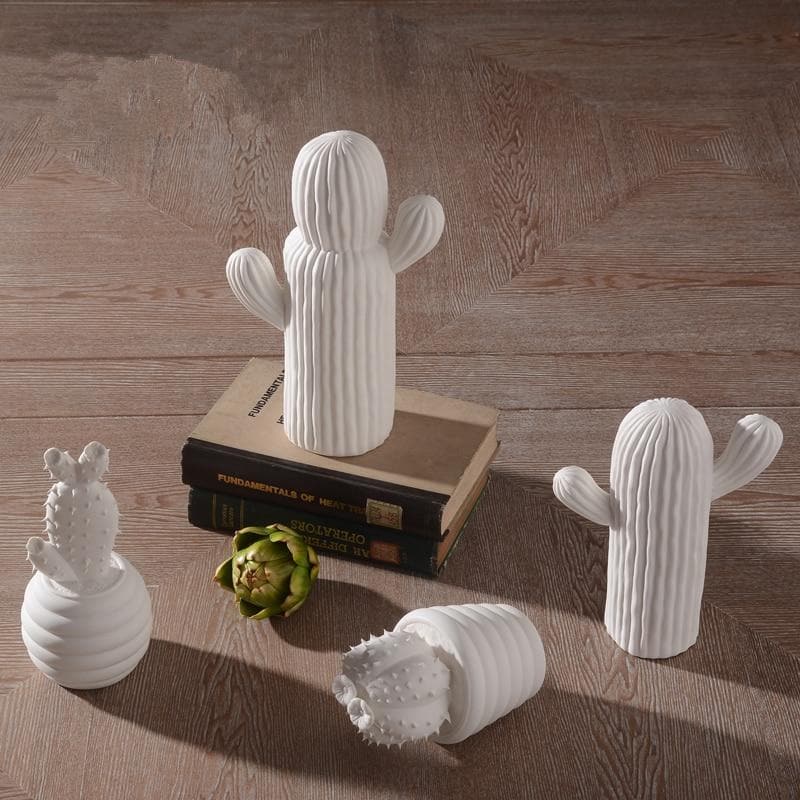 White Porcelain Cactus Collection-Home Decor > Decorative Accessories-casanuva-casanuva