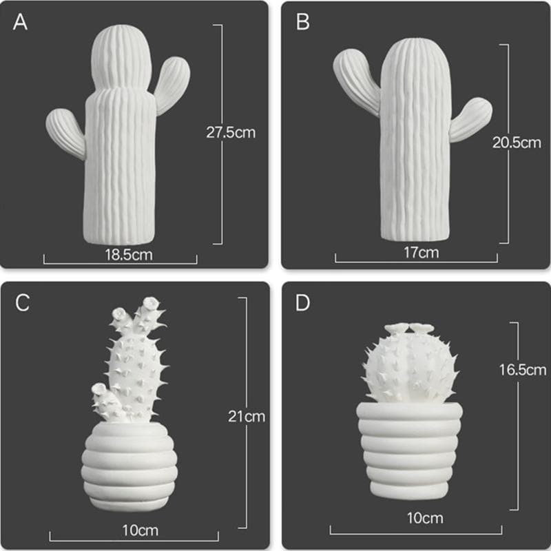 White Porcelain Cactus Collection-Home Decor > Decorative Accessories-casanuva-casanuva