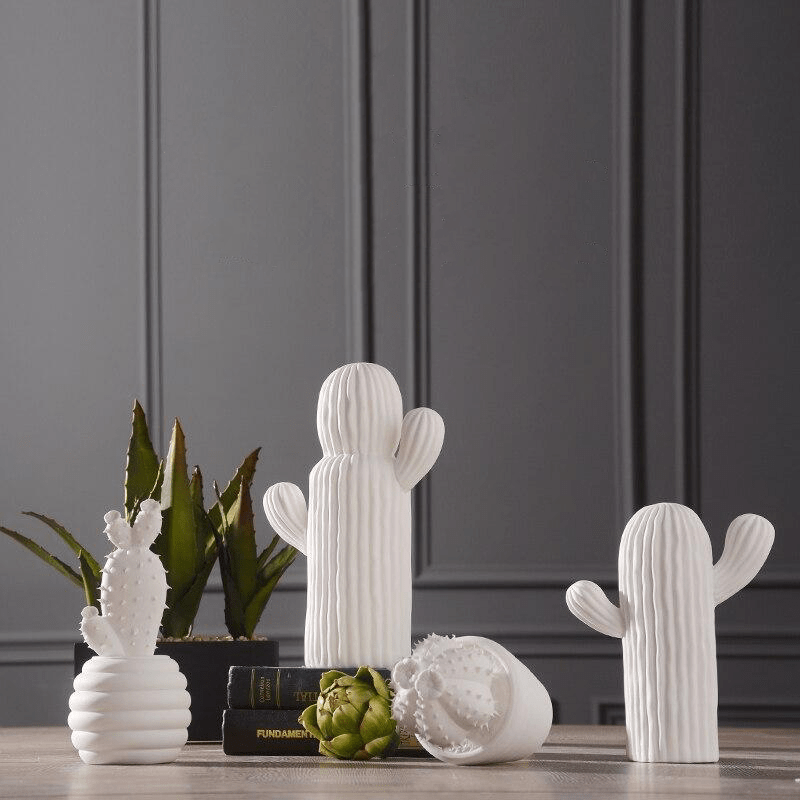 White Porcelain Cactus Collection-Home Decor > Decorative Accessories-casanuva-casanuva
