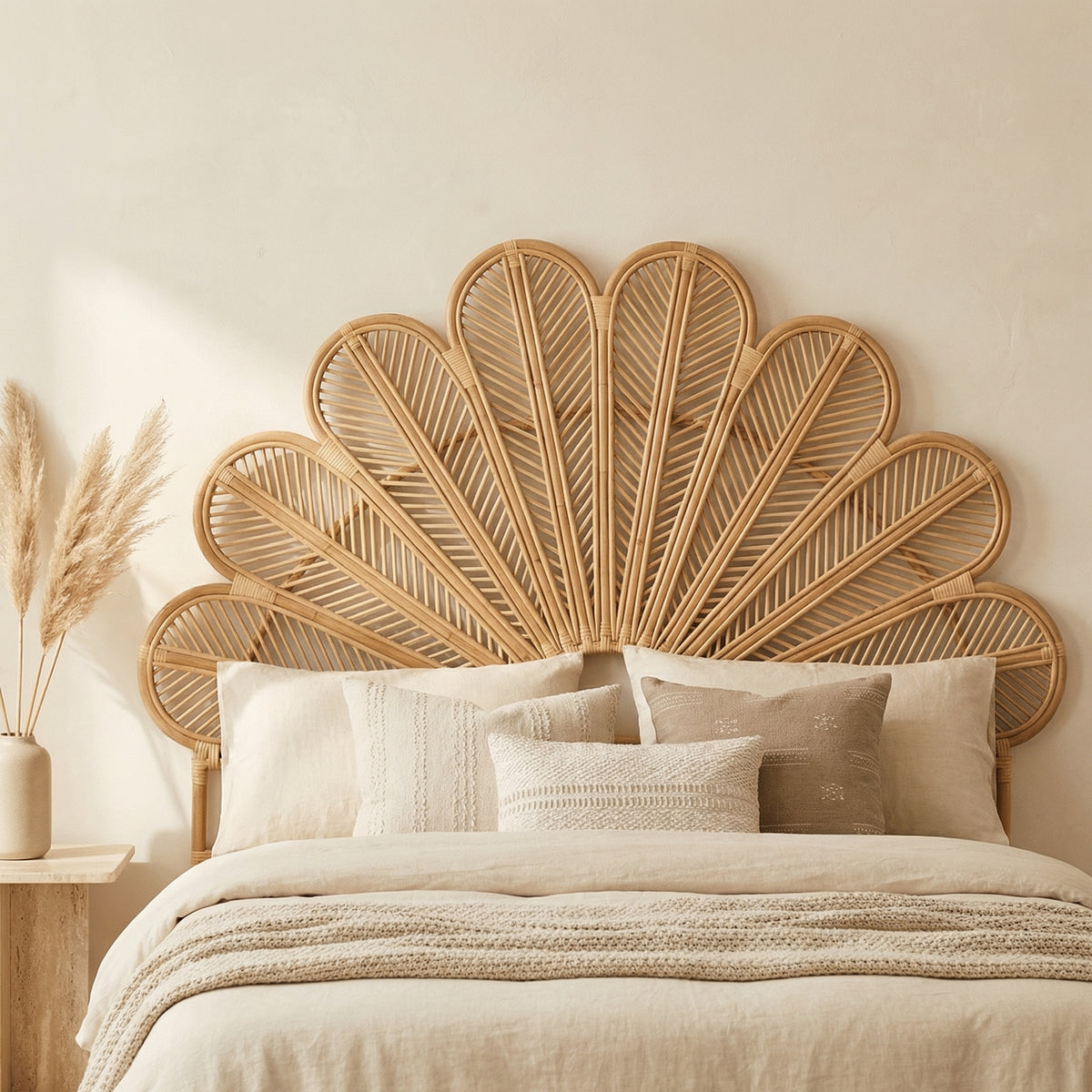 Wicker Headboard with Floral Pattern Handmade Woven Design-Furniture > Headboards-casanuva-casanuva