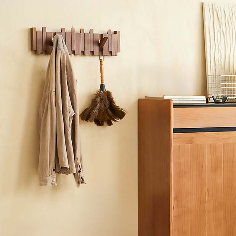 Wood Wall Hook Rack with Foldable Hooks Natural Finish-Home Decor > Decorative Accessories-casanuva-casanuva