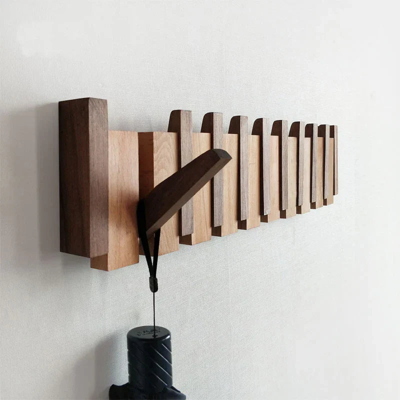 Wood Wall Hook Rack with Foldable Hooks Natural Finish-Home Decor > Decorative Accessories-casanuva-casanuva