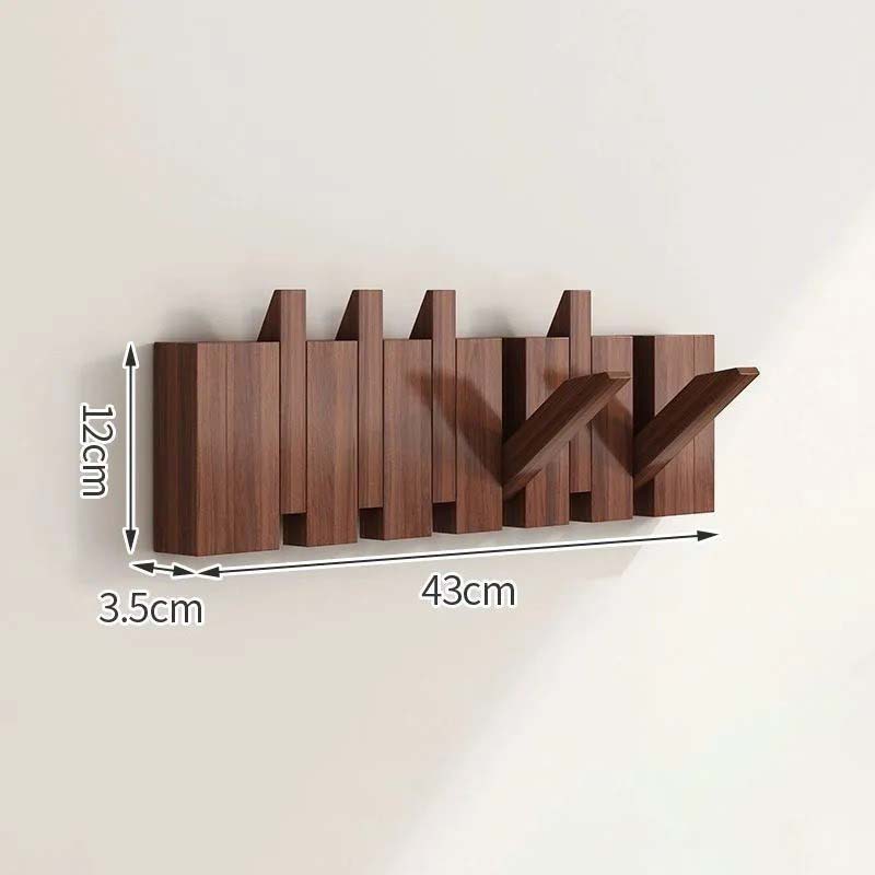 Wood Wall Hook Rack with Foldable Hooks Natural Finish-Home Decor > Decorative Accessories-casanuva-Walnut-6 Hooks 43x12cm-casanuva