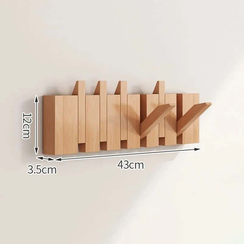 Wood Wall Hook Rack with Foldable Hooks Natural Finish-Home Decor > Decorative Accessories-casanuva-Wood-6 Hooks 43x12cm-casanuva